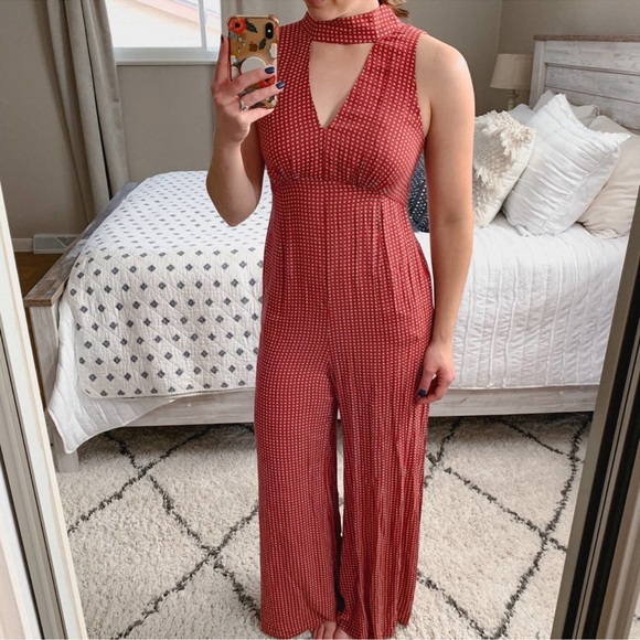 Anthropologie Farida High Neck Red Floral Printed Jumpsuit size 4 - Picture 3 of 9